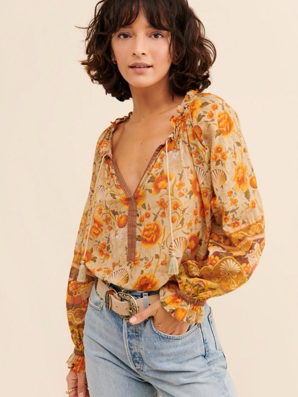 Spell & the Gypsy She Sells Seashells Blouse Size S 100% cotton